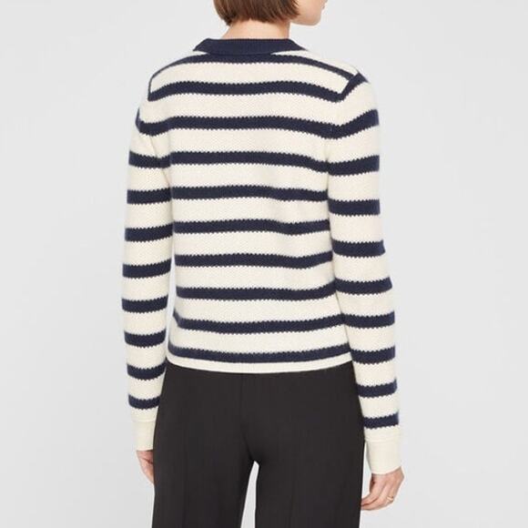 Club Monaco NWT Cashmere Navy Stripe Honeycomb Crewneck Soft Rib Knit Sweater XL - Picture 7 of 10
